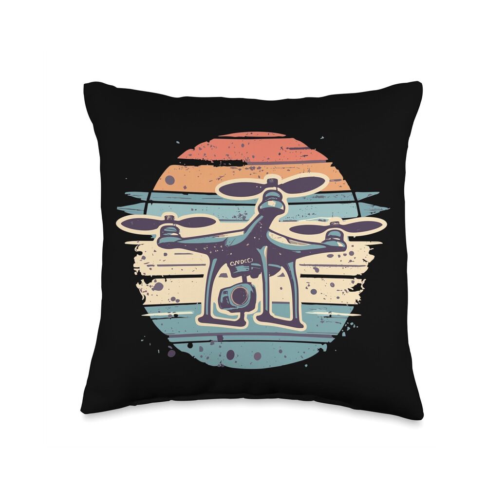 5237 Quadcopter Pilot Drone Flying Retro Throw Pillow, 16x16, Multicolor